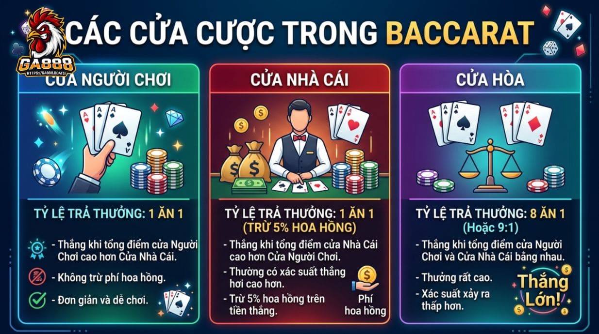 Các cửa cược trong Baccarat