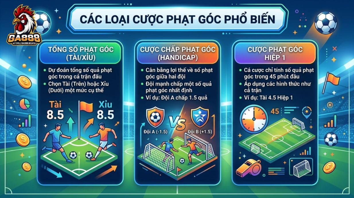 Các loại kèo phạt góc phổ biến
