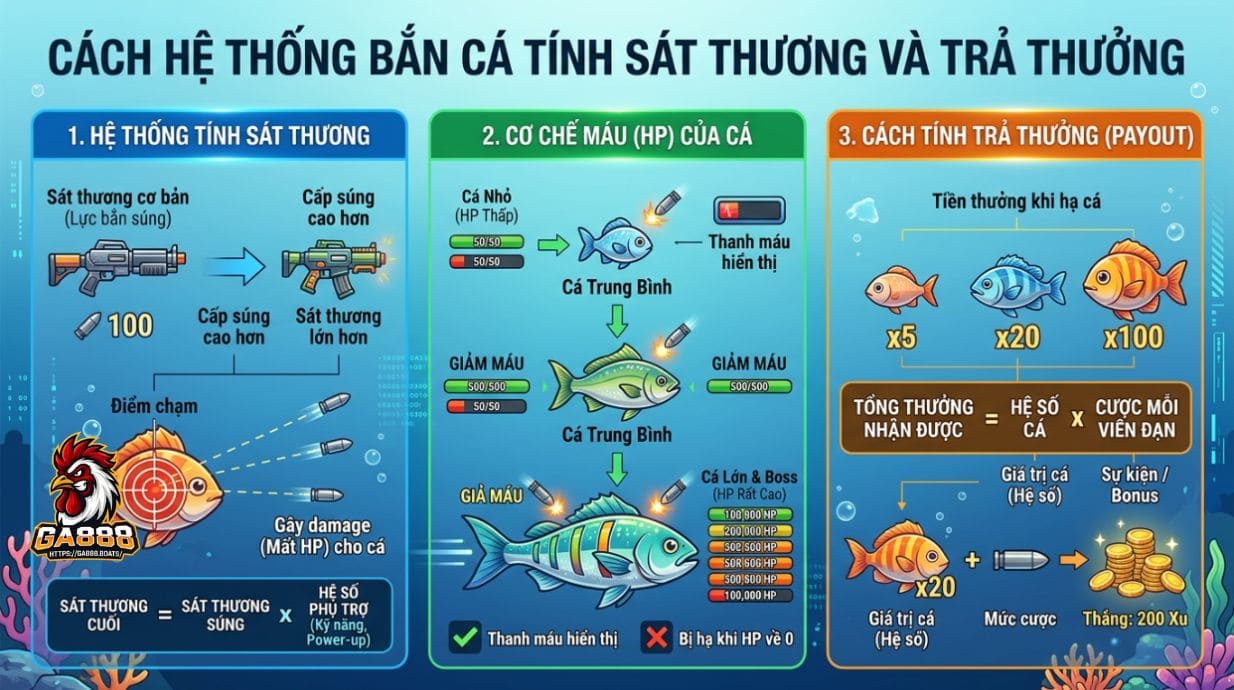 Cách hệ thống bắn cá tính sát thương và trả thưởng 