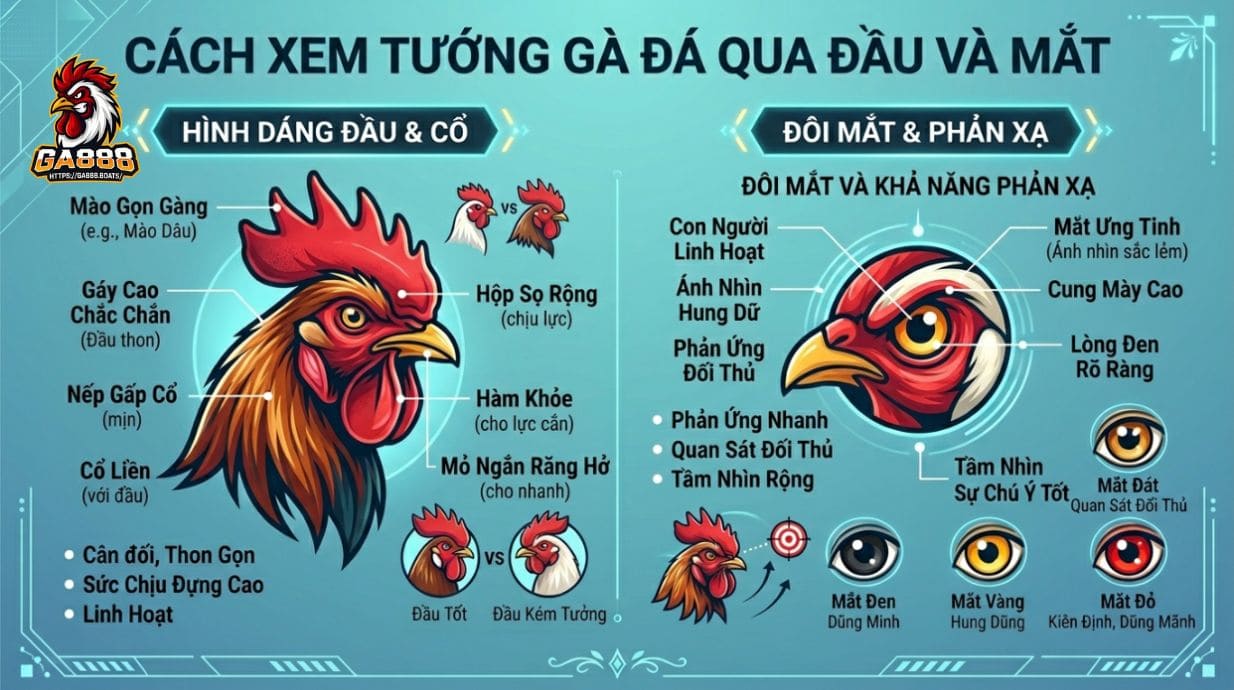 Cách xem tướng gà đá qua đầu và mắt