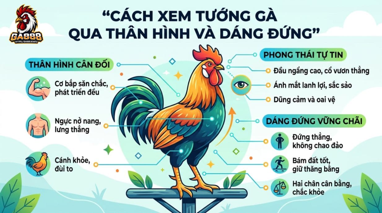 Cách xem tướng gà qua thân hình và dáng đứng