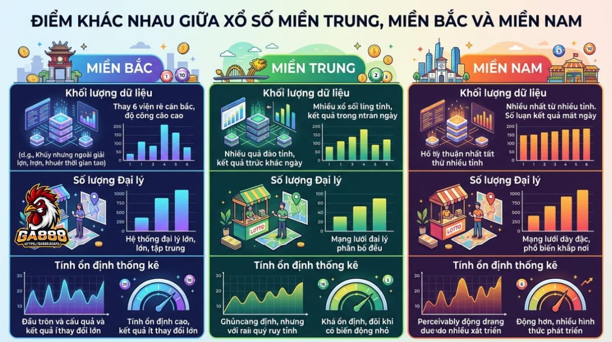 Điểm khác nhau giữa xổ số miền Trung, miền Bắc và miền Nam 