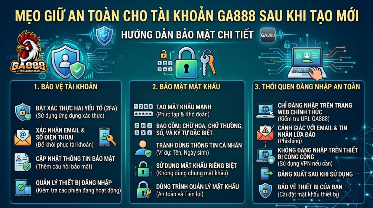 Mẹo giữ an toàn cho tài khoản GA888 sau khi tạo mới 