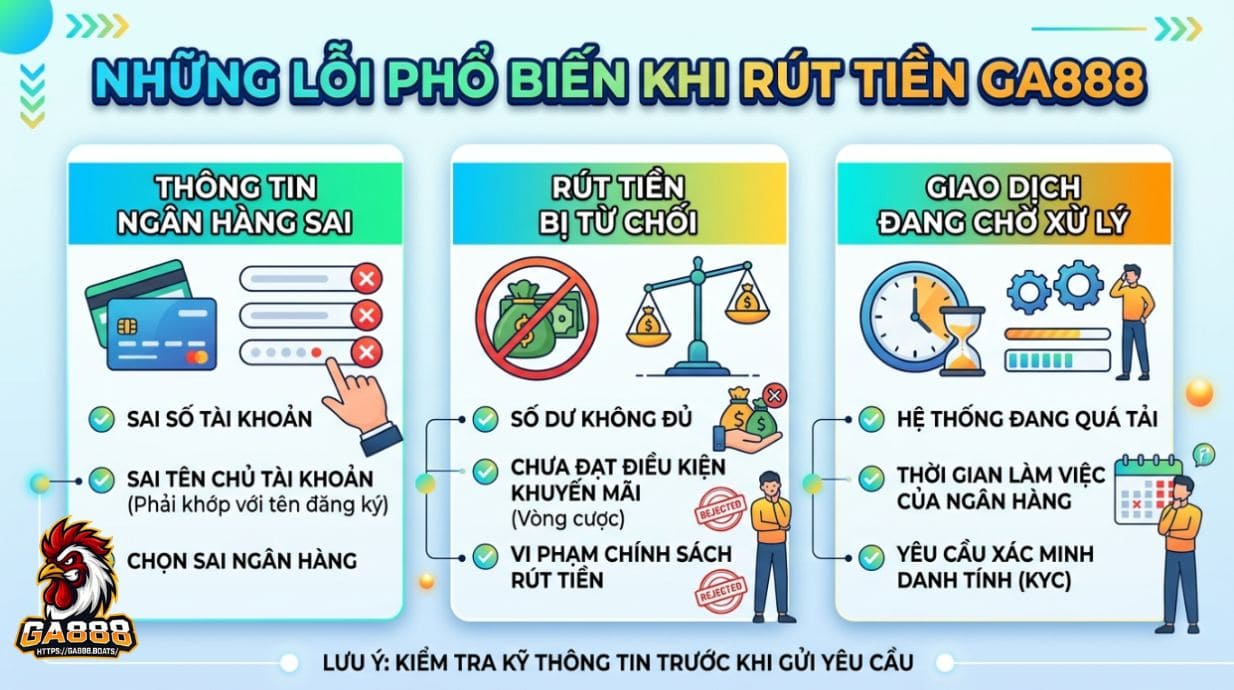 Những lỗi phổ biến khi rút tiền GA888