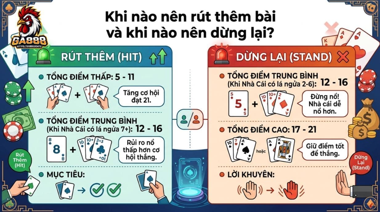 Thời điểm nào nên hit thêm và lúc nào nên đứng bài? 