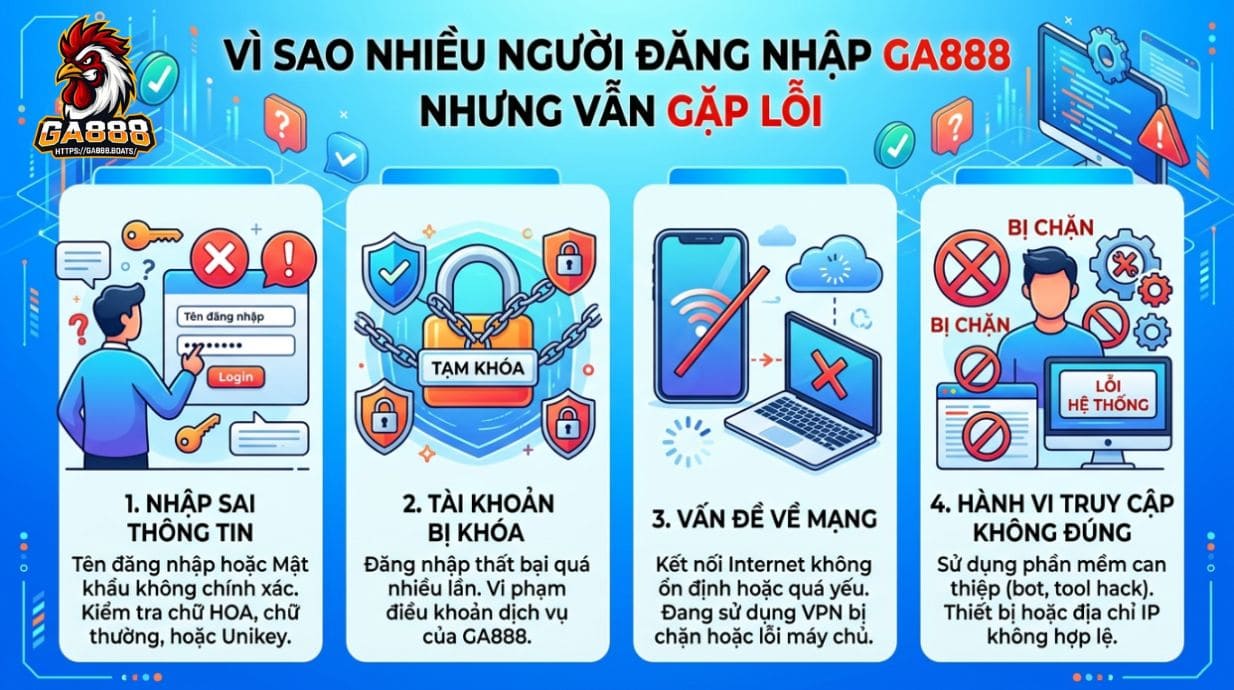 Vì sao nhiều người Đăng Nhập GA888 nhưng vẫn gặp lỗi