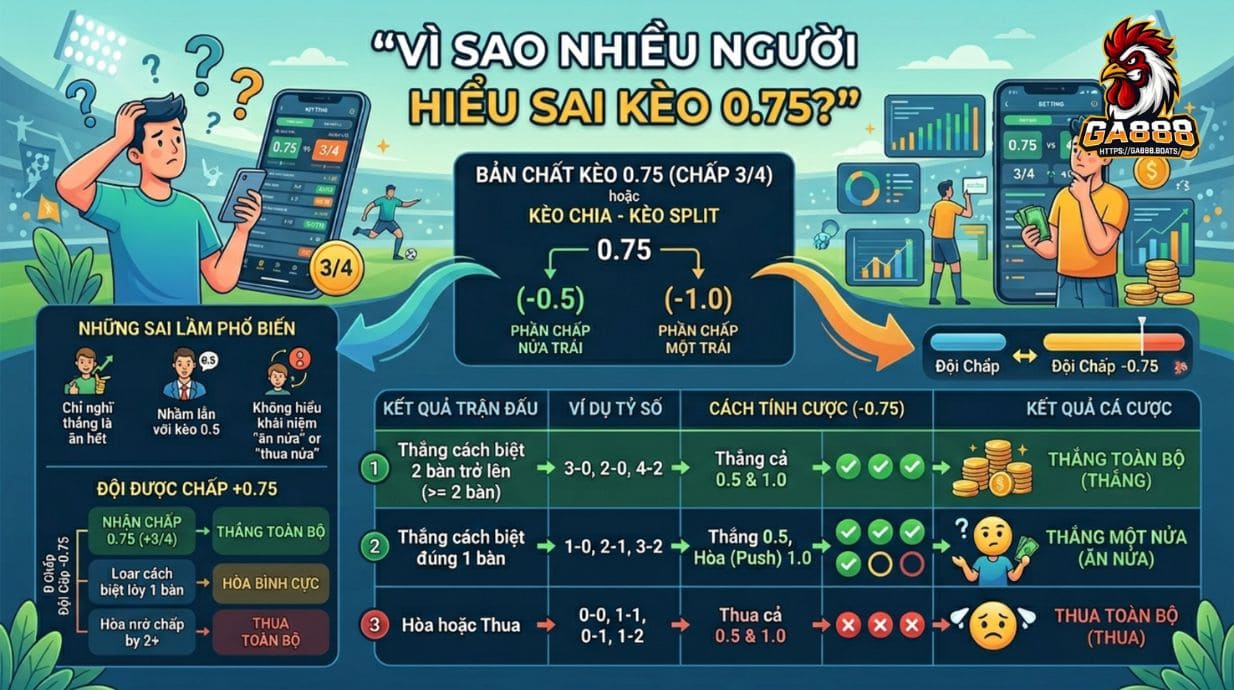 Vì sao nhiều người hiểu sai kèo 0.75?